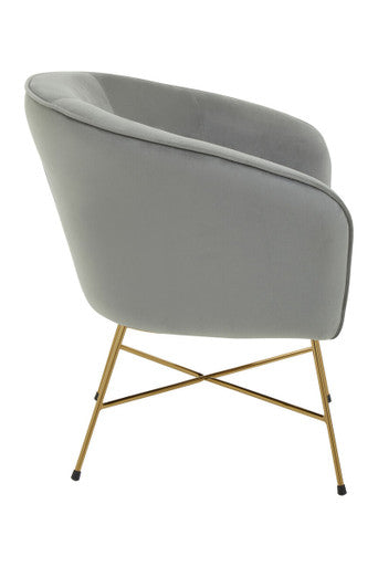 Stockholm Grey Velvet Accent Chair with Gold Finish Legs