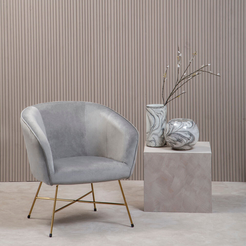 Stockholm Grey Velvet Accent Chair with Gold Finish Legs