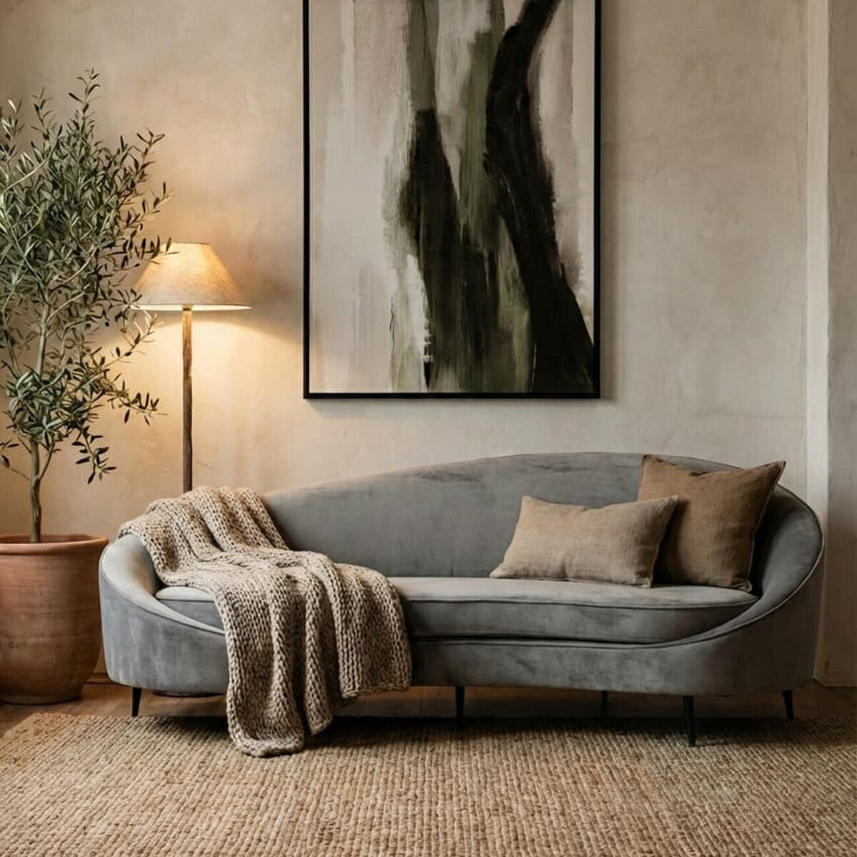 3 Seater Grey Velvet Sofa, Hasina