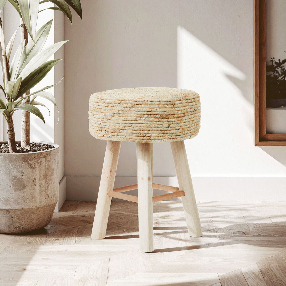Lentigo Natural Corn Rope Stool with Woven Rope Seat