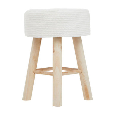 Lentigo White Cotton Stool with Woven Rope Seat