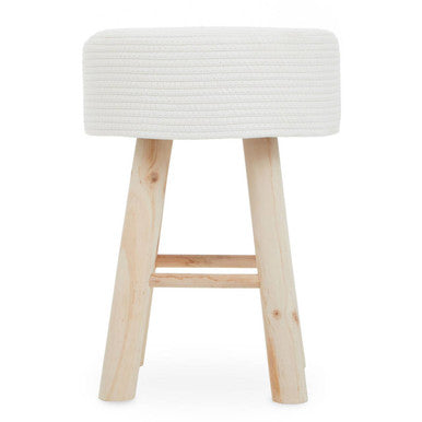 Lentigo White Cotton Stool with Woven Rope Seat