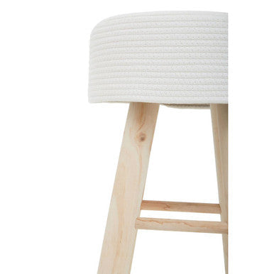 Lentigo White Cotton Stool with Woven Rope Seat