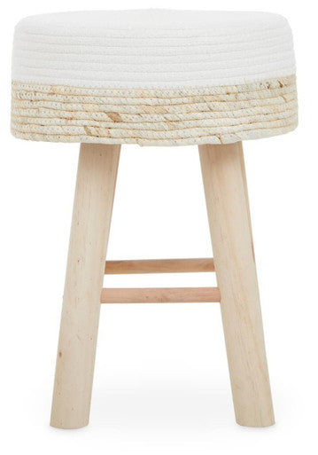 Lentigo White and Natural Fabric Stool with Open Weave Design