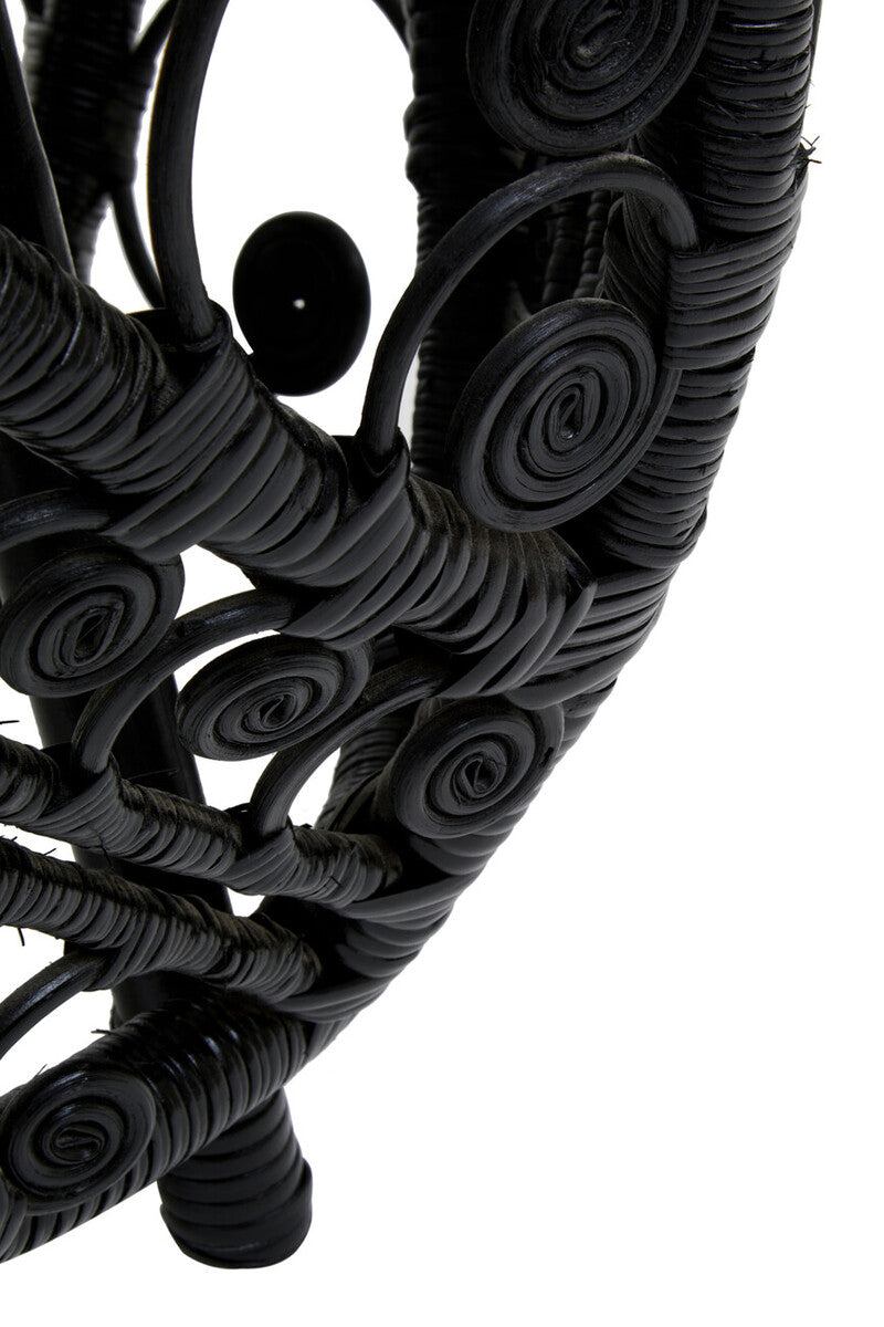 Black Natural Rattan Side Table with Tight Weave and Scrolled Detail, Mataram