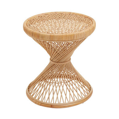 Natural Rattan Side Table with Twisted Base and Tight Weave Top, Mataram