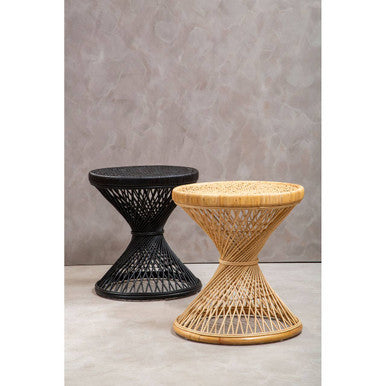 Natural Rattan Side Table with Twisted Base and Tight Weave Top, Mataram