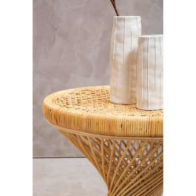 Natural Rattan Side Table with Twisted Base and Tight Weave Top, Mataram