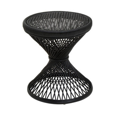 Black Rattan Side Table with Twisted Base and Tight Weave Top, Mataram