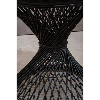 Black Rattan Side Table with Twisted Base and Tight Weave Top, Mataram