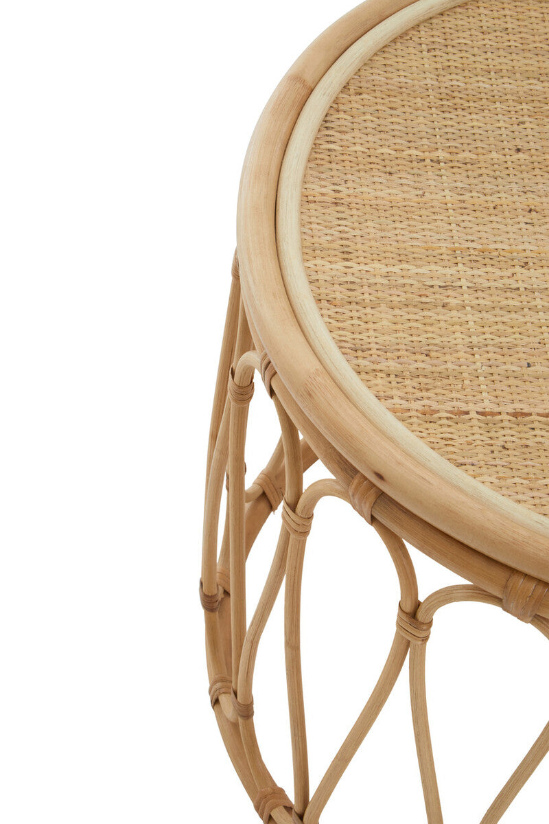 Natural Rattan Coffee Table with Open Weave Design and Webbing Round Top, Mataram
