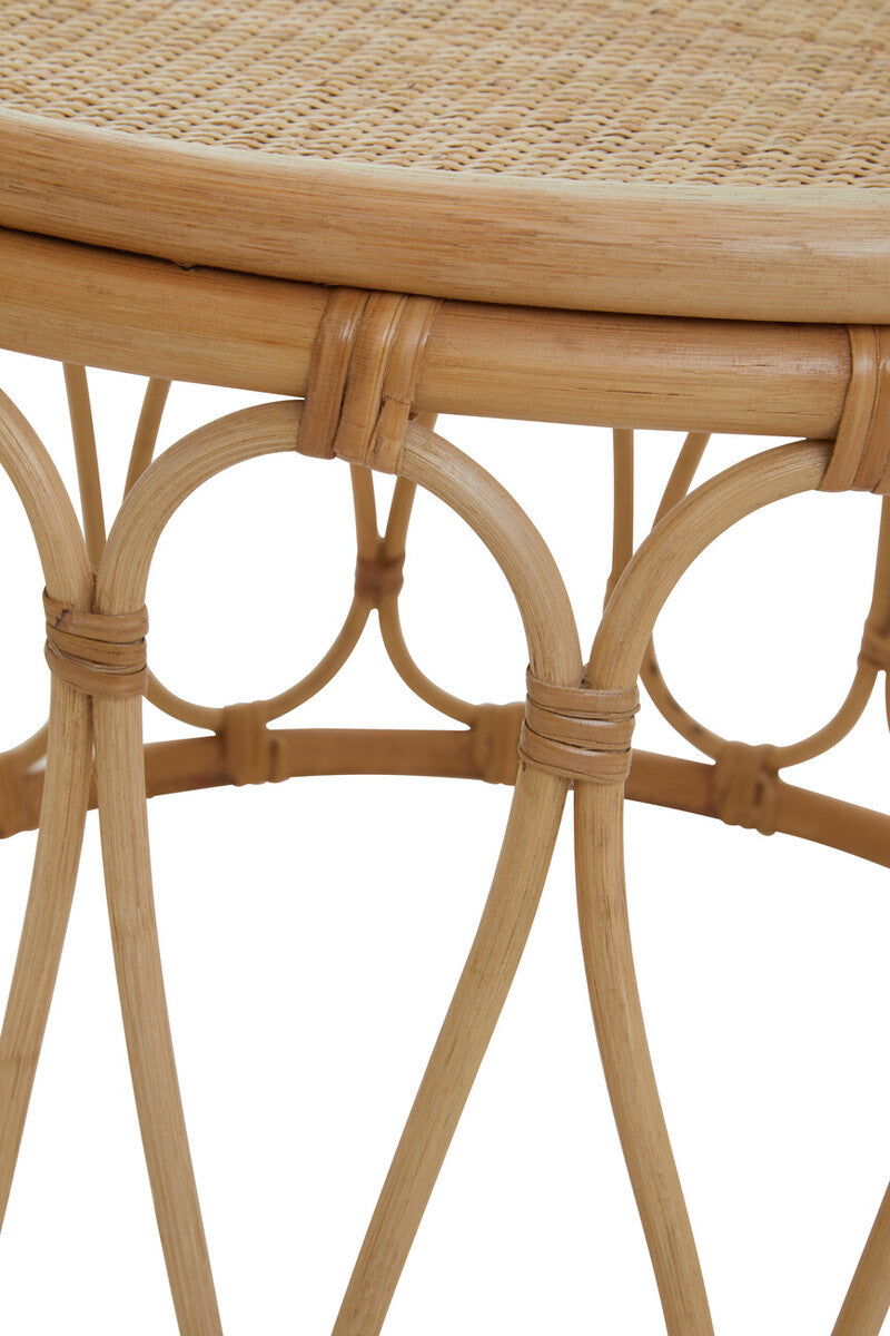 Natural Rattan Coffee Table with Open Weave Design and Webbing Round Top, Mataram