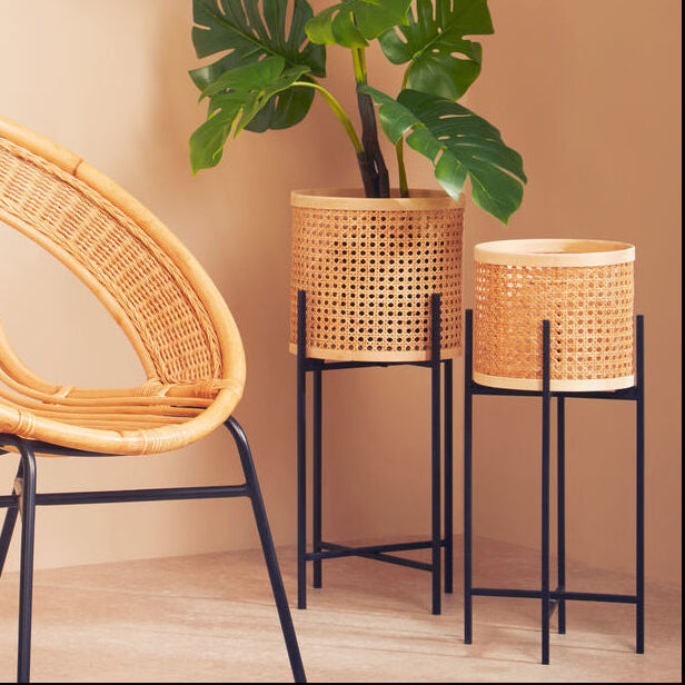 Depok Small Rattan Planter with Metal Stand