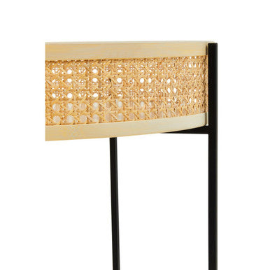 Natural Rattan Round Top Side Table with Black Metal Cross Base Legs, Depok