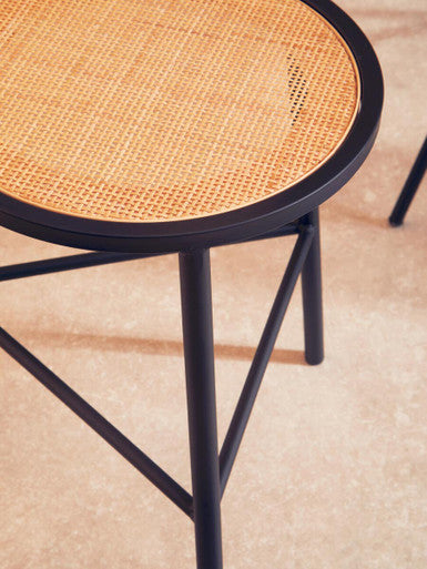 Depok Black Rattan Stool with Rattan Seat
