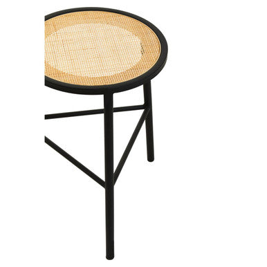 Depok Black Rattan Stool with Rattan Seat