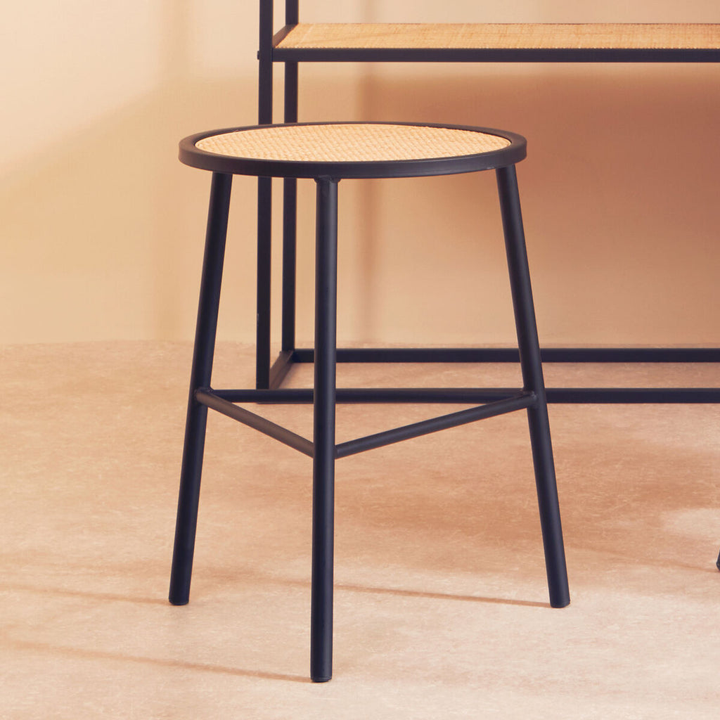Depok Black Rattan Stool with Rattan Seat