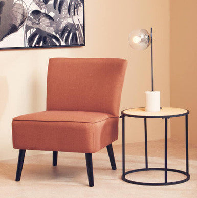 Natural Rattan Round Top Side Table with Black Metal Base, Depok