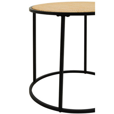 Natural Rattan Round Top Side Table with Black Metal Base, Depok