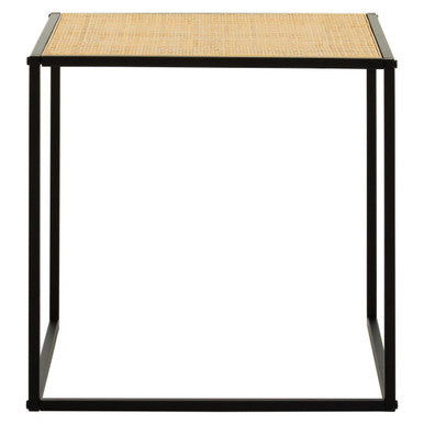 Natural Rattan Top Side Table with Black Metal Square Base, Depok