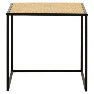 Natural Rattan Top Side Table with Black Metal Square Base, Depok