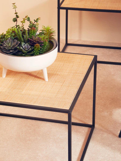 Natural Rattan Top and Black Metal Coffee Table, Depok