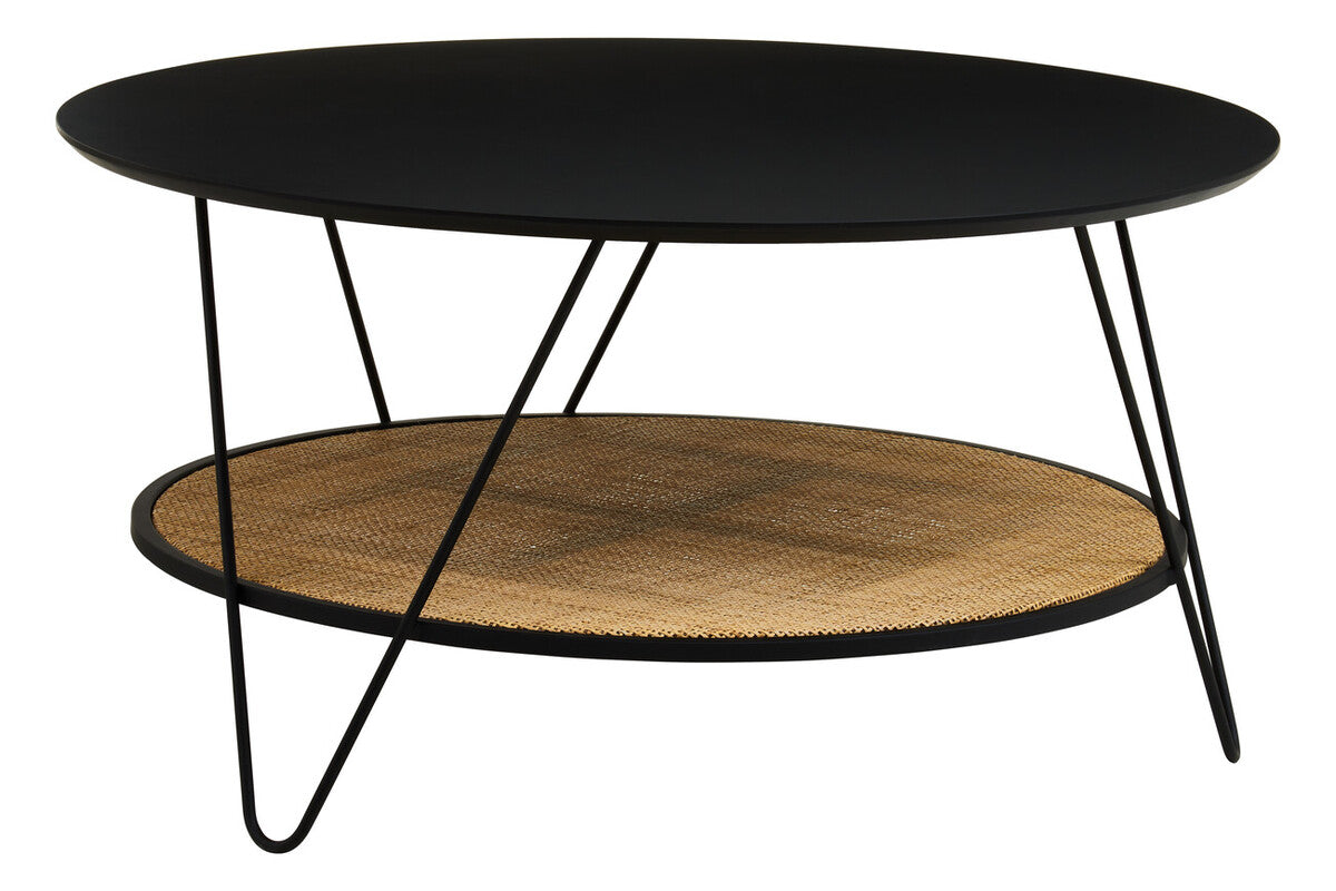 Black Wood Top Coffee Table with Metal Hairpin Legs, Depok
