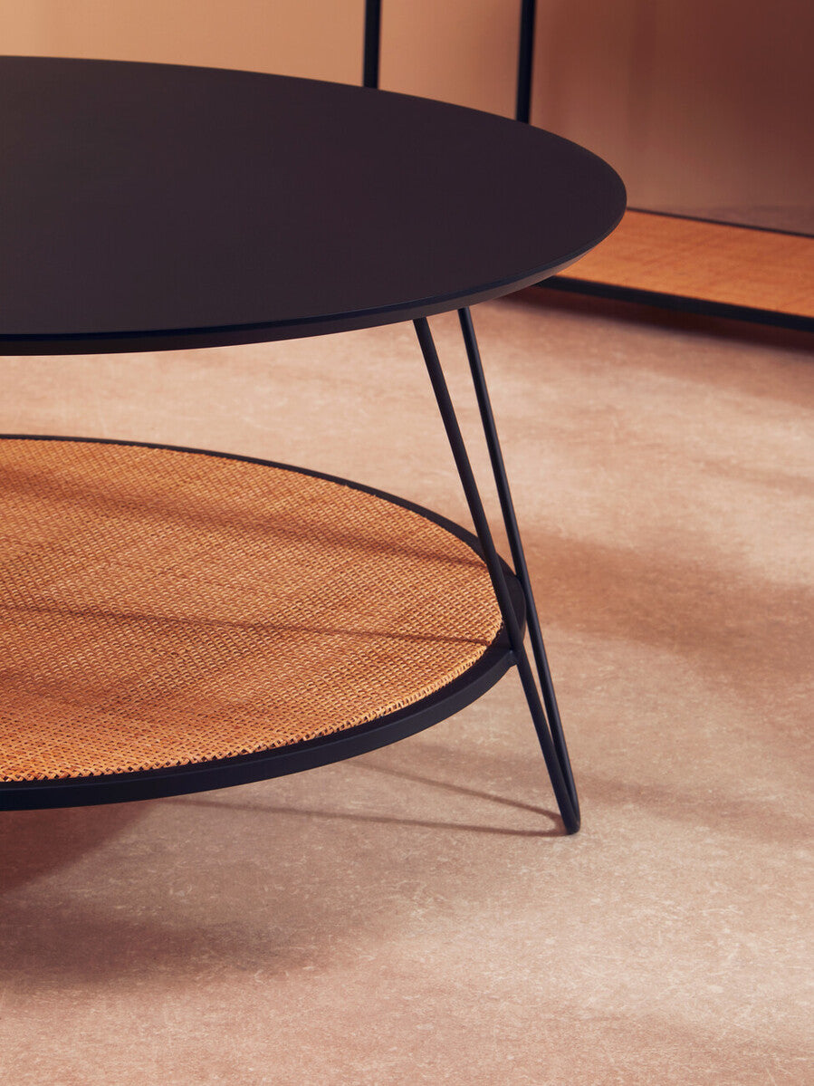 Black Wood Top Coffee Table with Metal Hairpin Legs, Depok