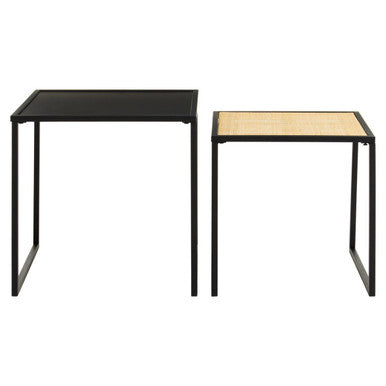 Black Metal and Rattan Top Nest of 2 Tables with Square Frames, Depok