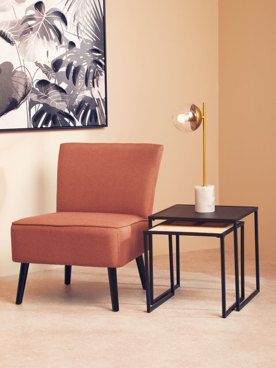 Black Metal and Rattan Top Nest of 2 Tables with Square Frames, Depok