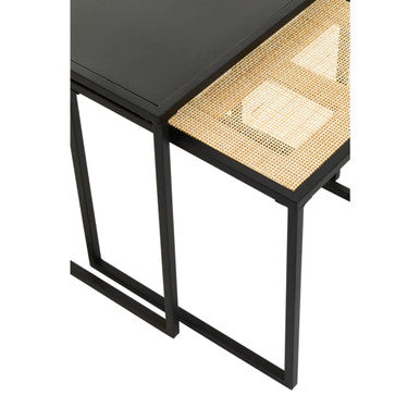Black Metal and Rattan Top Nest of 2 Tables with Square Frames, Depok