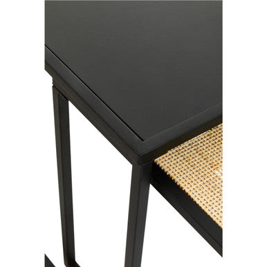 Black Metal and Rattan Top Nest of 2 Tables with Square Frames, Depok