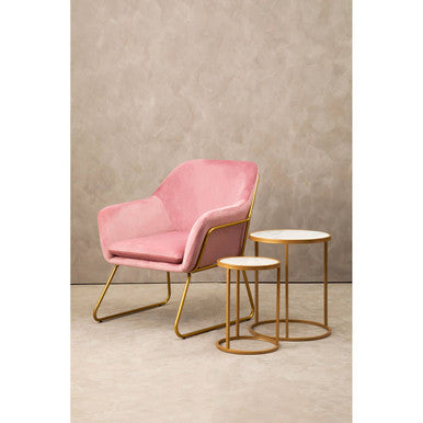 Set of 2 White Marble Top and Gold Metal Frame Nesting Tables, Colva