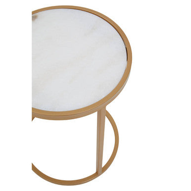 Set of 2 White Marble Top and Gold Metal Frame Nesting Tables, Colva