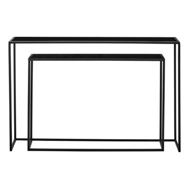 Set of 2 Black Glass Top and Metal Frame Console Tables, Avento