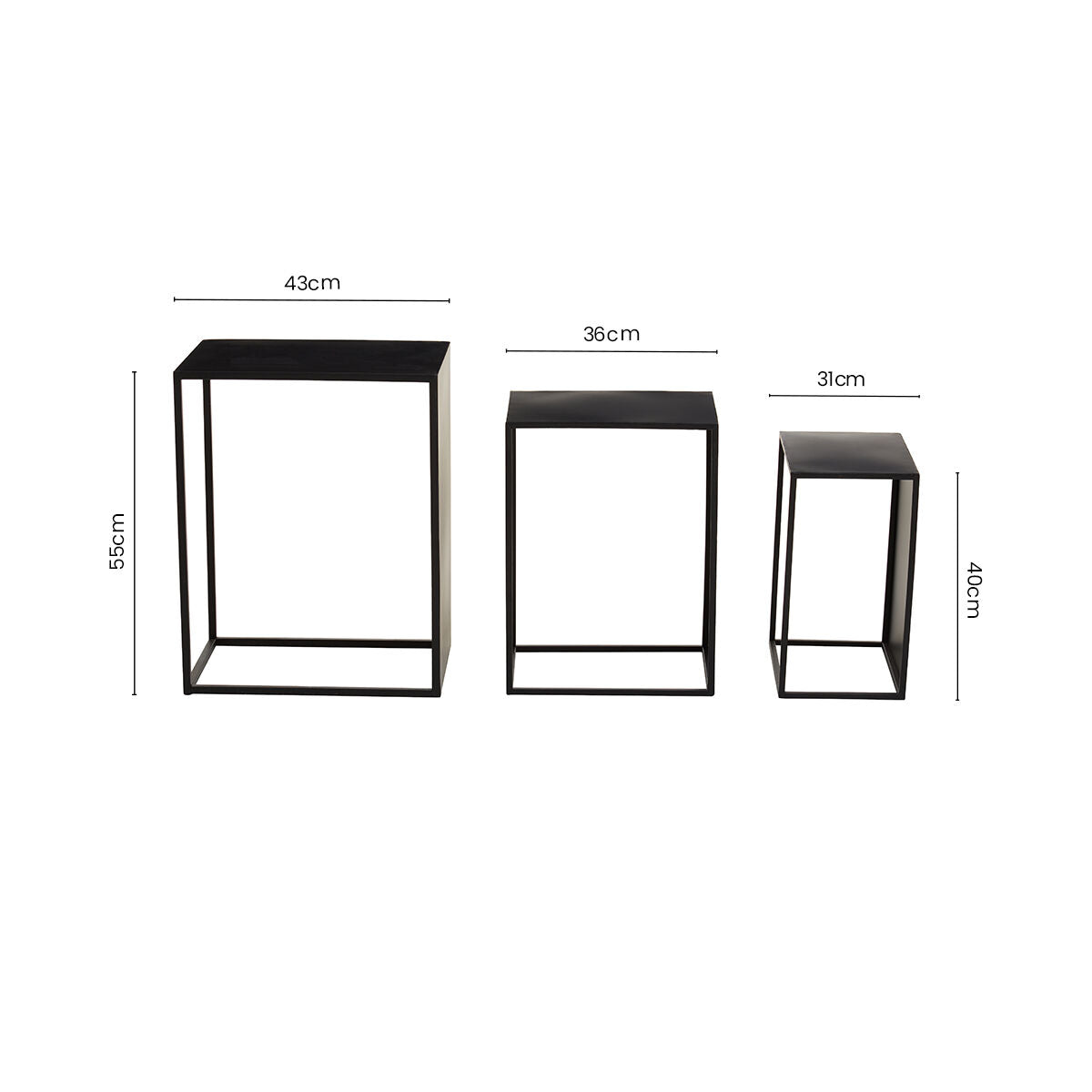 Set of 3 Black Iron Rectangular Nesting Tables, Avento