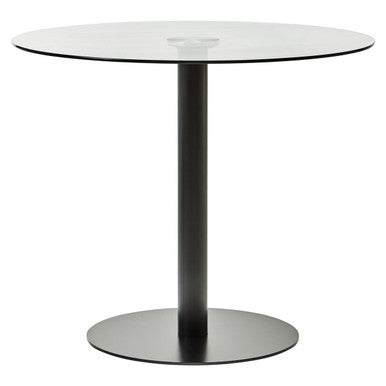 Matt Black Steel and Glass Top Round Dining Table, Metropolitan