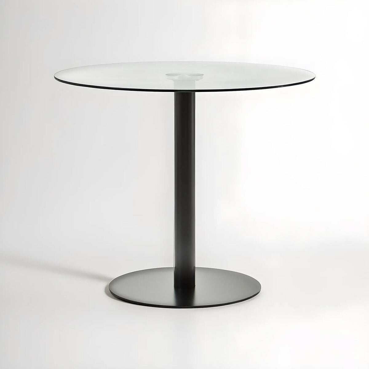 Matt Black Steel and Glass Top Round Dining Table, Metropolitan