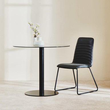 Matt Black Steel and Glass Top Round Dining Table, Metropolitan