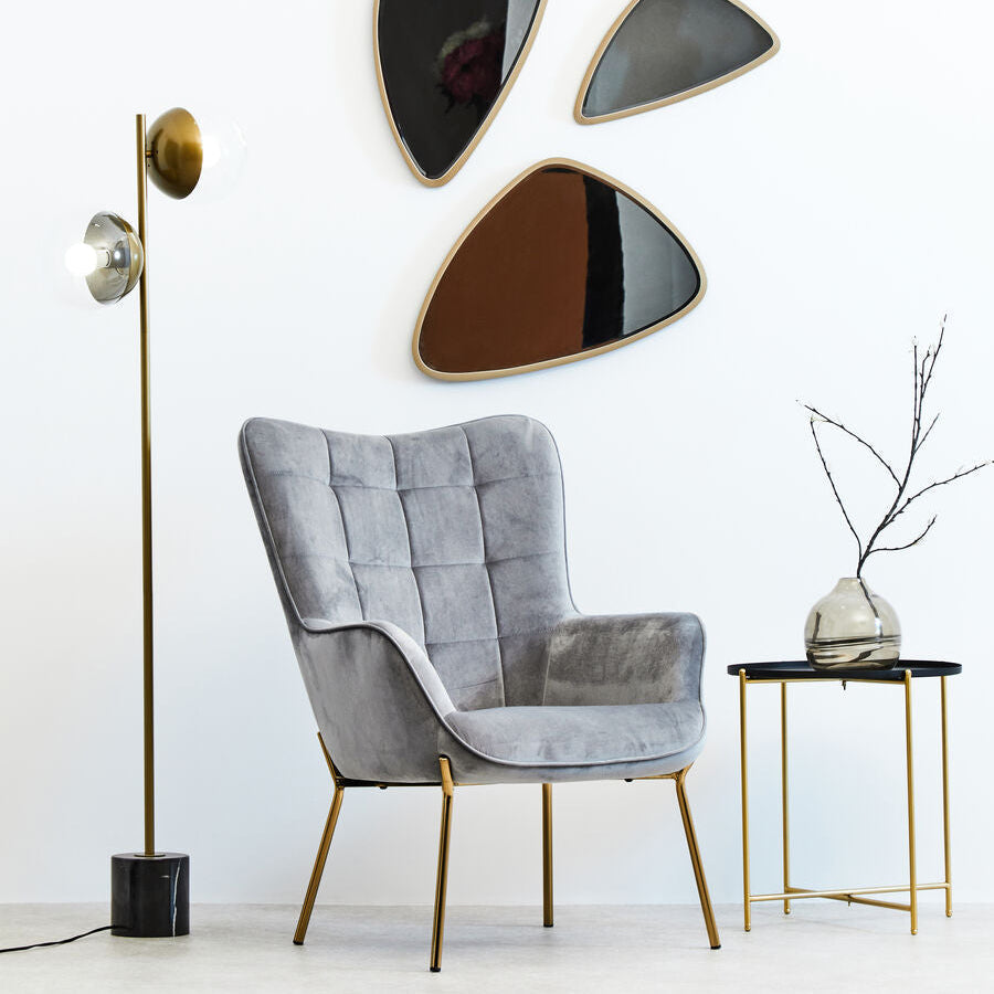 Black Tray Top Round Side Table with Gold Finish Iron Stand, Trosa