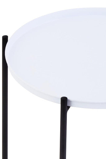 Round White Top Side Table with Black Iron Lattice Base, Trosa