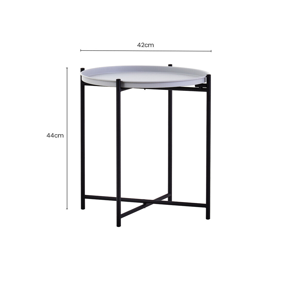 Round Grey Top Side Table with Black Iron Lattice Base, Trosa