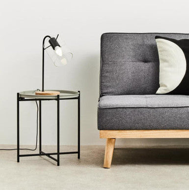Round Grey Top Side Table with Black Iron Lattice Base, Trosa