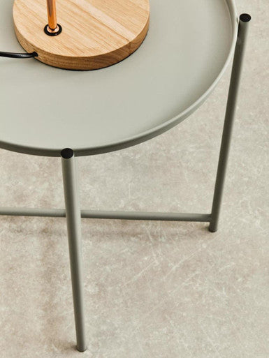 Grey Iron Round Side Table with Slender Metal Legs, Trosa