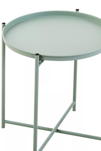 Green Iron Round Side Table with Slender Metal Legs, Trosa