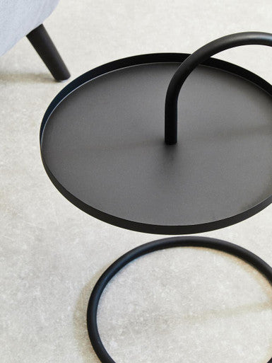 Black Round Top Side Table with Black Finish Iron Hanging Frame, Trosa