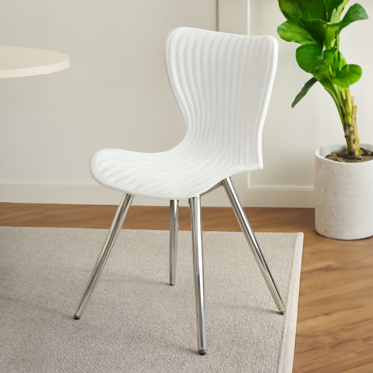 Laila White Seat And Silver Chrome Legs Dining Chair