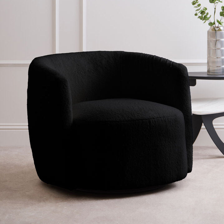 Montreal Black Boucle Effect Curved Lounge Chair With Swivel Base