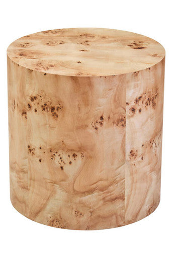 Natural Burl Wood Round Side Table with Drum Shape Design, Mota