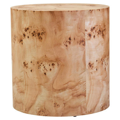 Natural Burl Wood Round Side Table with Drum Shape Design, Mota
